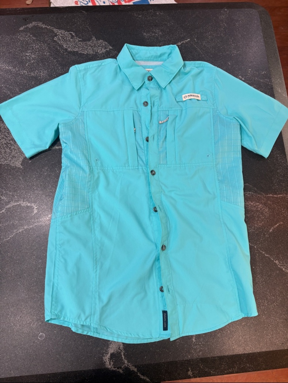 Magellan Outdoors Boys' Short Sleeve Button-Front Shirt Teal